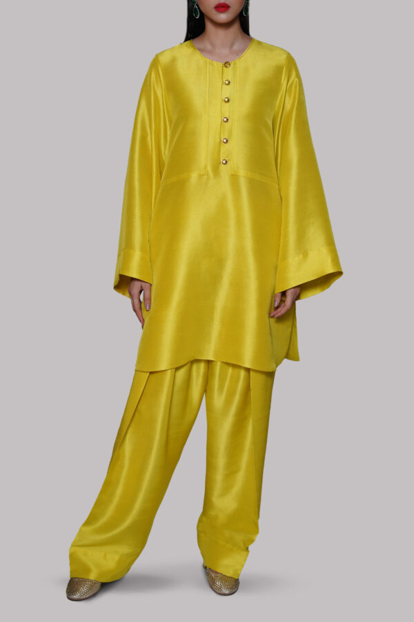 Aurora Yellow Raw Silk Tunic Set - Image 2