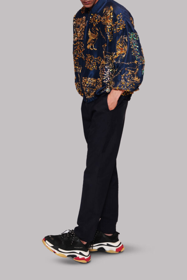 Pageant Blue Embellished Raw Silk Jacket - Image 2