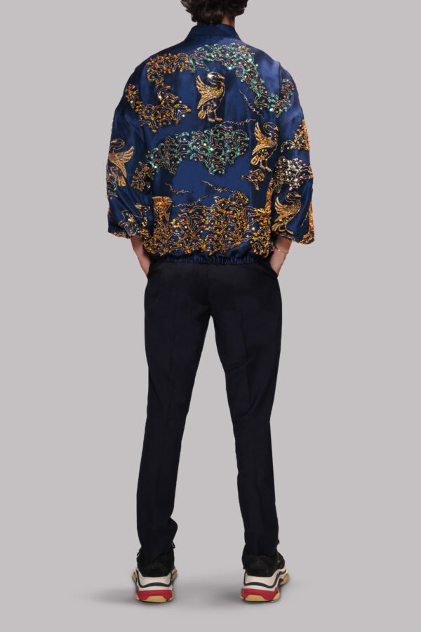Pageant Blue Embellished Raw Silk Jacket - Image 3