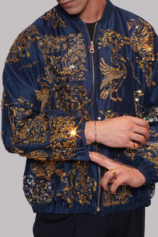 Pageant Blue Embellished Raw Silk Jacket - Image 4