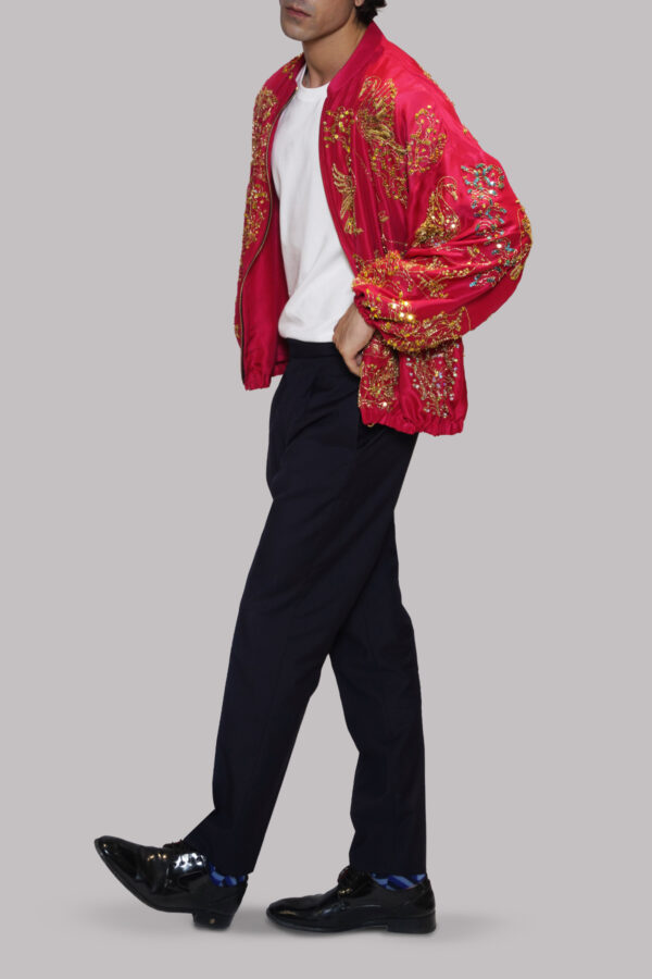Tango Red Embellished Raw Silk Jacket - Image 2