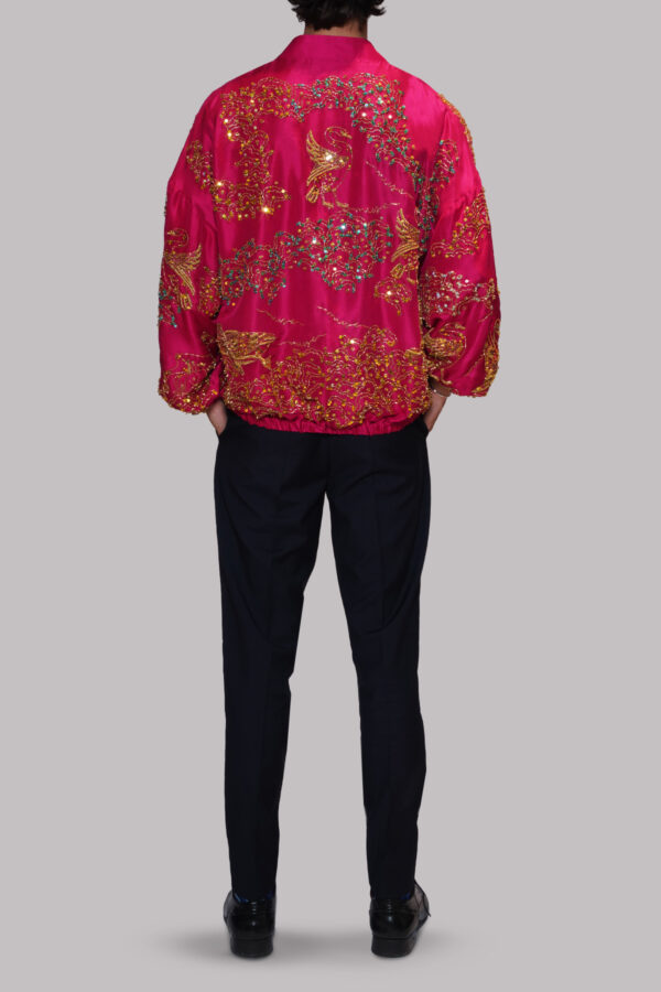 Tango Red Embellished Raw Silk Jacket - Image 3