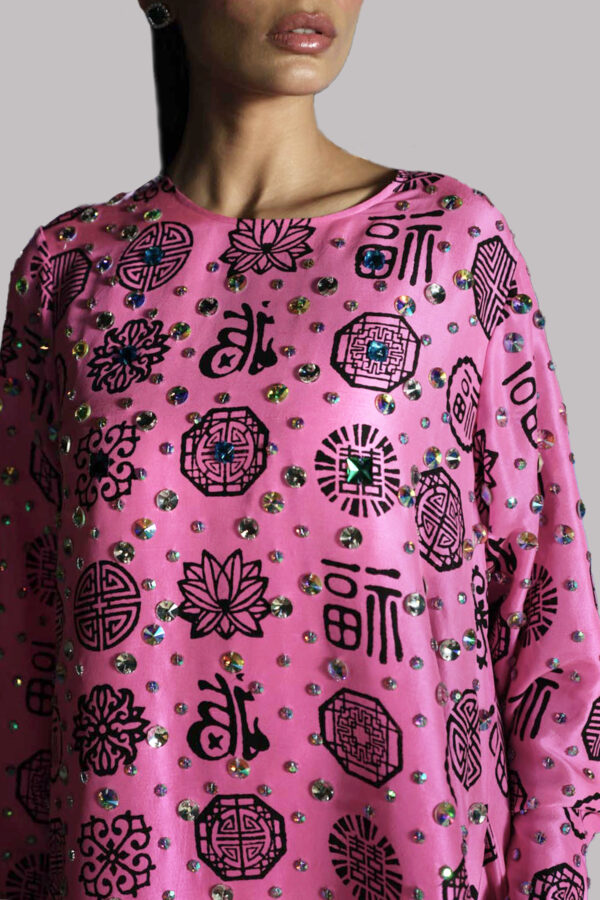 Azalea Pink Embellished Block Printed Set - Image 2
