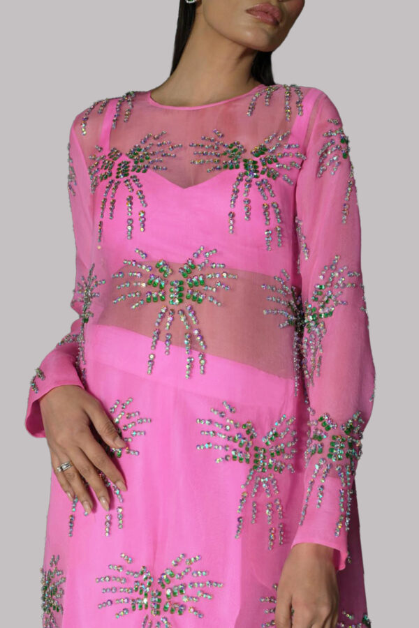 Azalea Pink Embellished Organza Maxi - Image 4