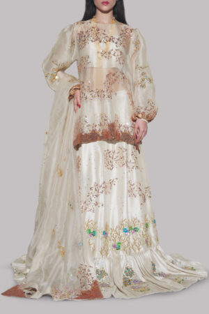 White Swan Embellished Organza Skirt Set