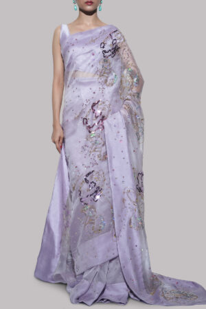 Pastel Lilac Embellished Organza Sari