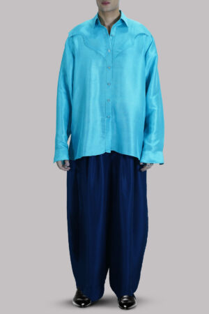 Scuba Blue Collared Cut-Out Shirt Set