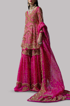 Beetroot Purple Embellished Raw Silk Gharara Set