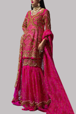 Beetroot Purple Embellished Raw Silk Gharara Set