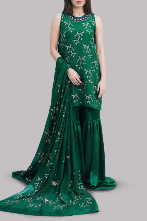 Galapagos Green Embellished Gharara Set