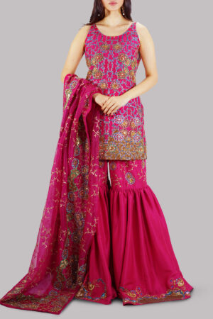 Virtual Pink Embellished Gharara Set