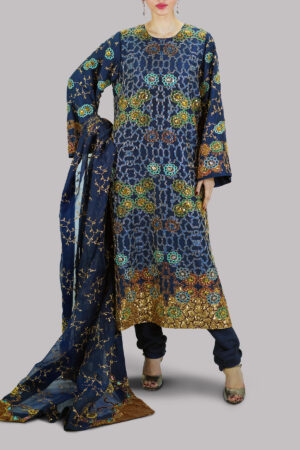 Pageant Blue Embellished Raw Silk Set