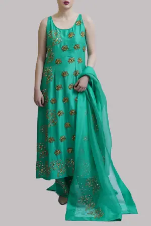 Mint Embellished Raw Silk Set