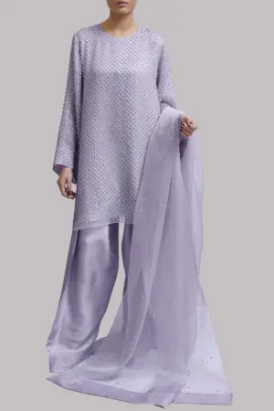 Pastel Lilac Embellished Organza Set