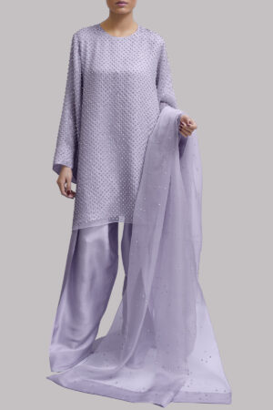 Pastel Lilac Embellished Organza Set