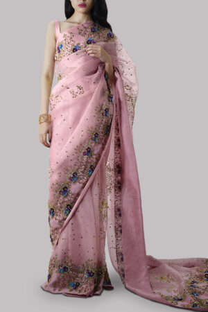 Coral Blush Embellished Sari