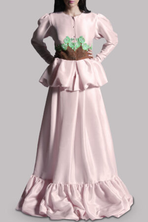 Crystal Pink Embellished Raw Silk Skirt Set