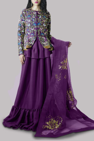 Grape Wine Embellished Raw Silk Set