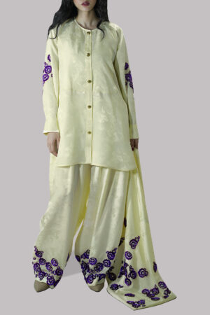 Off White Italian Embossed Tunic Set