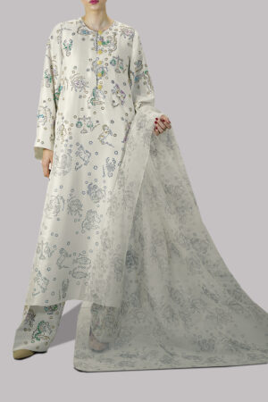 Egret Embellished Raw Silk Set