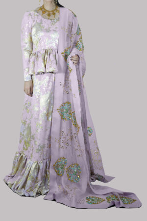 Lilac Cloque Embellished Skirt Set