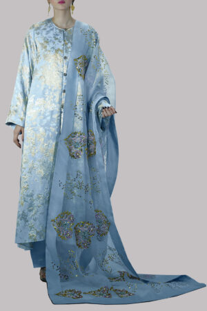 Blue Cloque Embellished Set