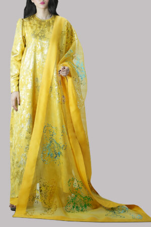 Yellow Cloque Embellished Set