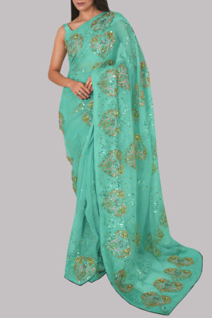 Ice Green Embellished Sari