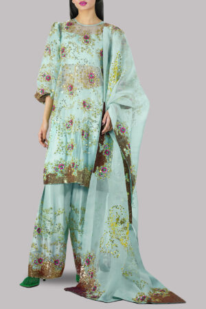Brook Green Embellished Raw Silk Set