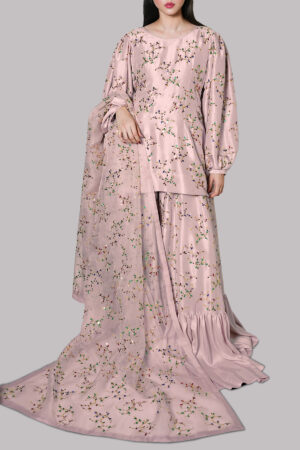 Pink Dogwood Embellished Raw Silk Sharara Set